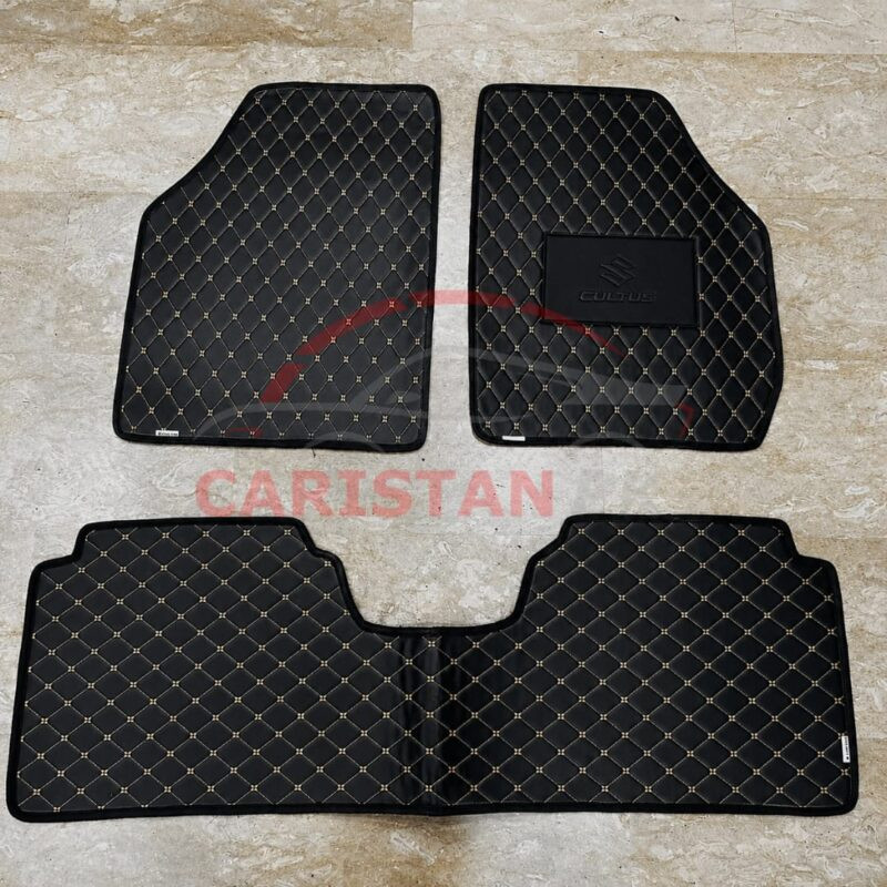 Suzuki Cultus Flat Style 7D Floor Mats Black With Beige Stitch 2017-26 2