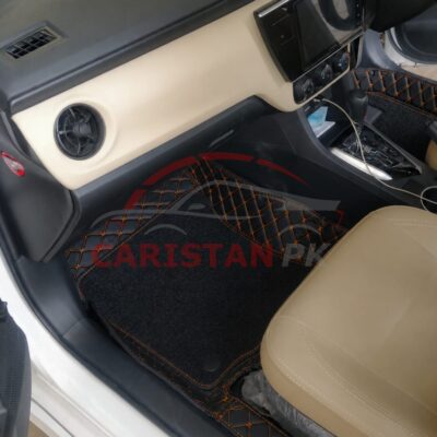 Toyota Corolla Premium 9D Floor Mats Black With Orange Stitch 2014-26 2