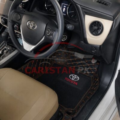 Toyota Corolla Premium 9D Floor Mats Black With Orange Stitch 2014-26