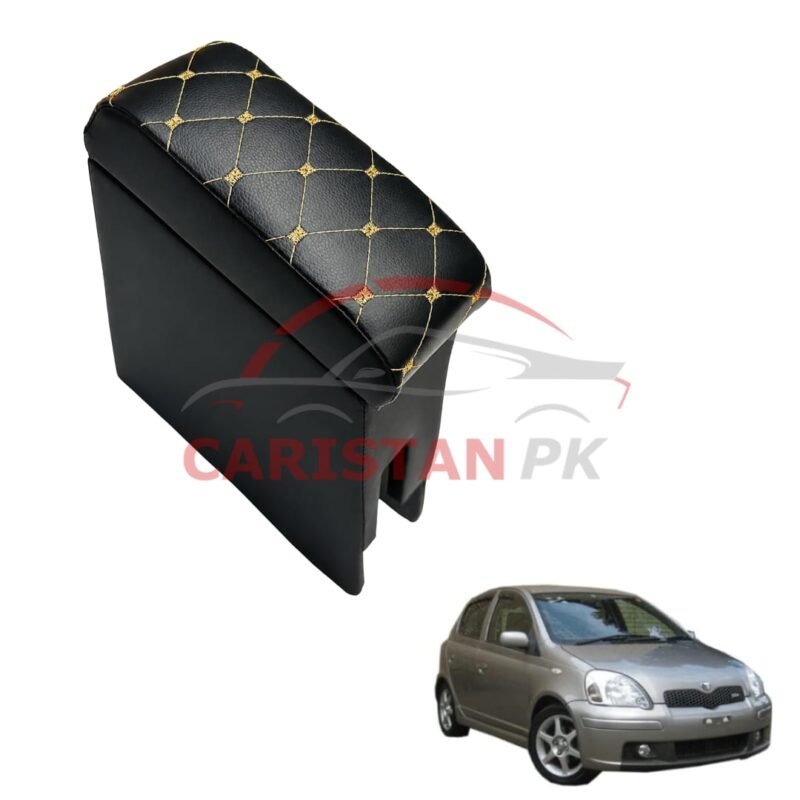 Toyota Vitz Custom Fit Armrest Black With Beige Stitch 2000-05 Toyota Vitz Custom Fit Armrest Black With Beige Stitch 2000-05