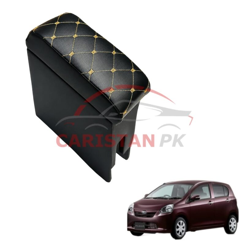 Daihatsu Mira Custom Fit Armrest Black With Beige Stitch 2012-16 Daihatsu Mira Custom Fit Armrest Black With Beige Stitch 2012-16