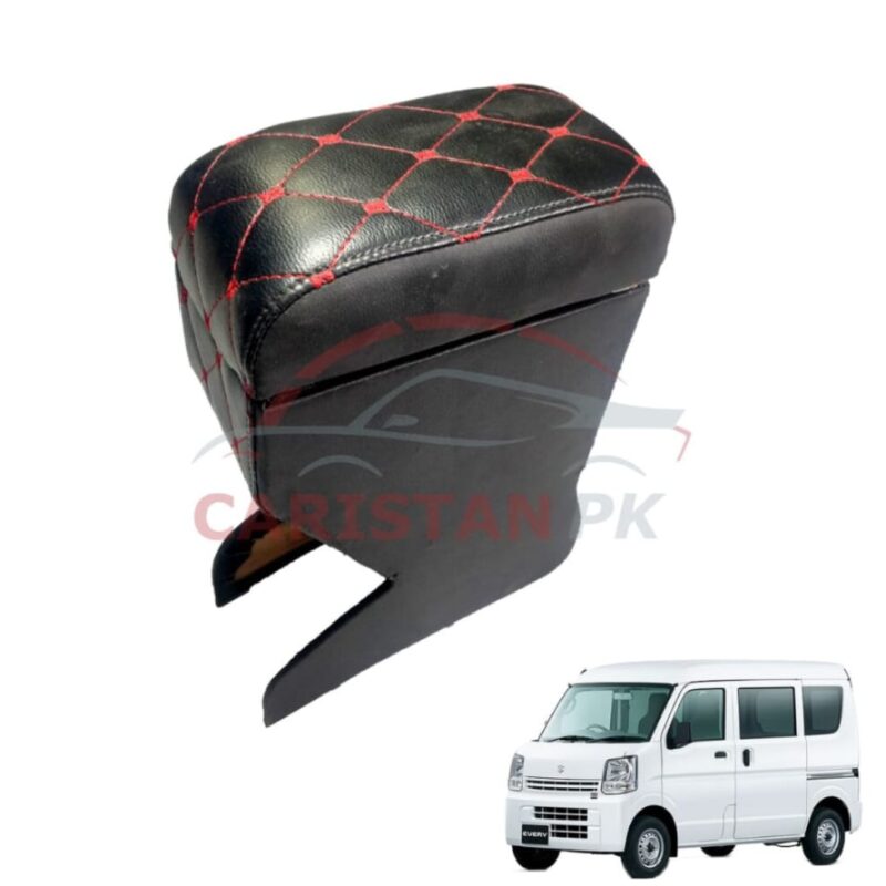 Suzuki Every Custom Fit Arm Rest Black With Red Stitch 2007-18 Suzuki Every Custom Fit Arm Rest Black With Red Stitch 2007-18