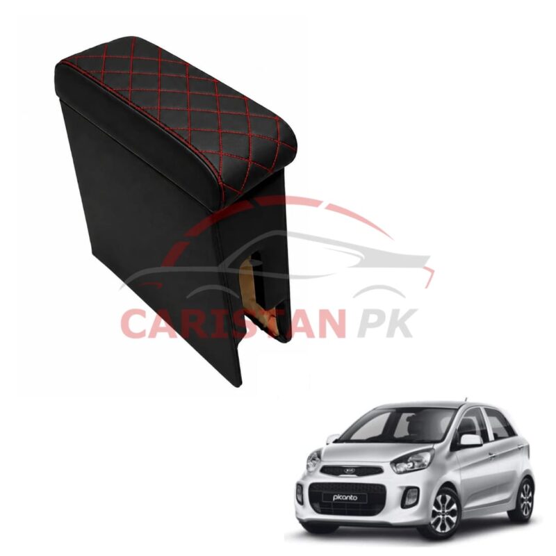 KIA Picanto Custom Fit Arm Rest Black With Red Stitch