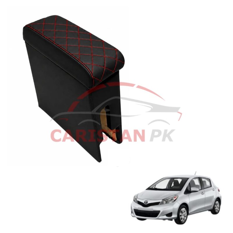Toyota Vitz Custom Fit Arm Rest Black With Red Stitch 2011-16 Toyota Vitz Custom Fit Arm Rest Black With Red Stitch 2011-16