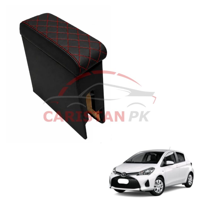 Toyota Vitz Custom Fit Arm Rest Black With Red Stitch 2017-23 Toyota Vitz Custom Fit Arm Rest Black With Red Stitch 2017-23