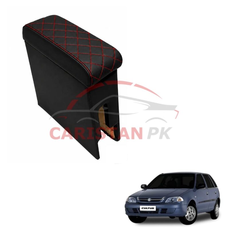 Suzuki Cultus Custom Fit Arm Rest Black With Red Stitch 2002-16 Suzuki Cultus Custom Fit Arm Rest Black With Red Stitch 2002-16