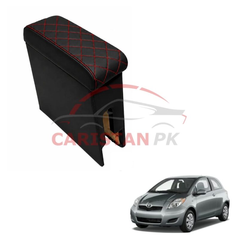 Toyota Vitz Custom Fit Arm Rest Black With Red Stitch 2006-10 Toyota Vitz Custom Fit Arm Rest Black With Red Stitch 2006-10