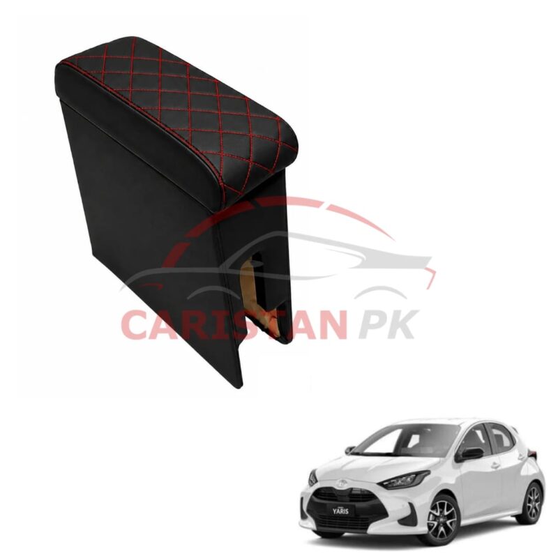 Toyota Yaris Japanese Hatchback Custom Fit Arm Rest Black With Red Stitch 2020-25 Toyota Yaris Japanese Hatchback Custom Fit Arm Rest Black With Red Stitch 2020-25