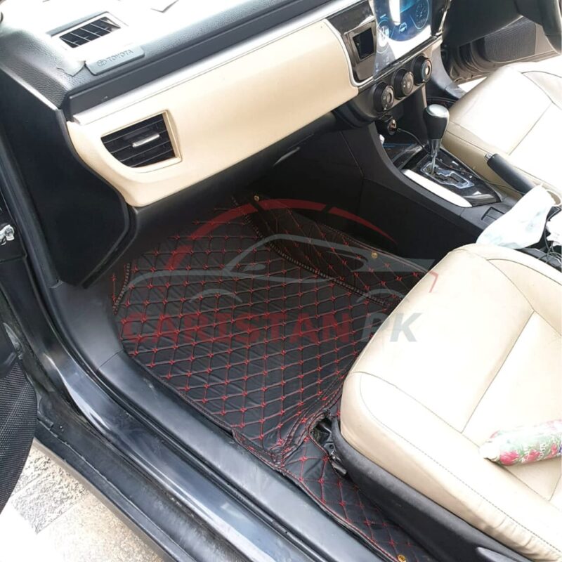 Toyota Corolla 7D Floor Mats Black With Red Stitch 2014-26 4