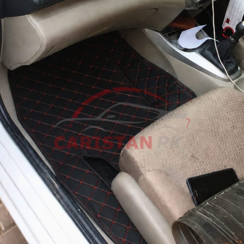 Honda City 7D Floor Mats Black With Red Stitch 2009-21 2