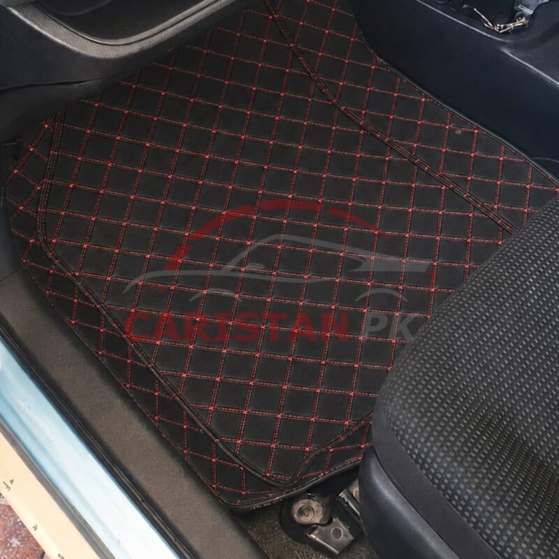 Toyota Vitz 7D Floor Mats Black With Red Stitch 2017-23 Toyota Vitz 7D Floor Mats Black With Red Stitch 2017-23