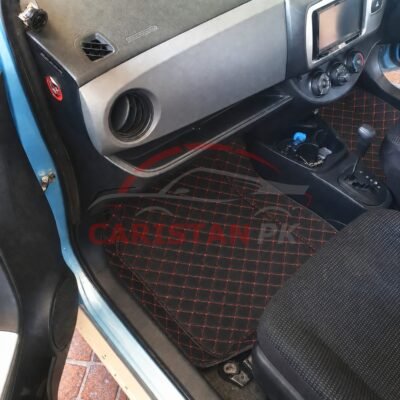 Toyota Vitz 7D Floor Mats Black With Red Stitch 2011-16