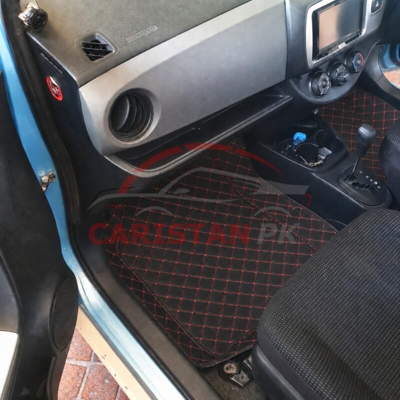 Toyota Vitz 7D Floor Mats Black With Red Stitch 2011-16
