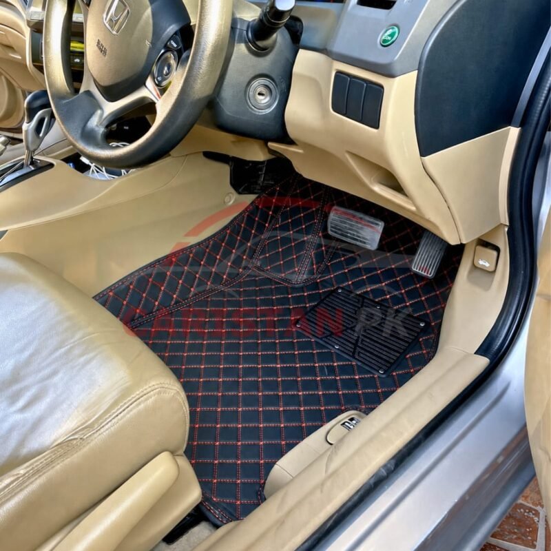 Honda Civic 7D Floor Mats Black With Red Stitch 2012-15 3